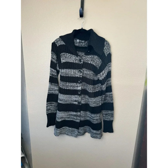 JouJou Black/Gray Long Cardigan Size 1X,‎ long cardigan, striped cardigan, - Picture 1 of 7